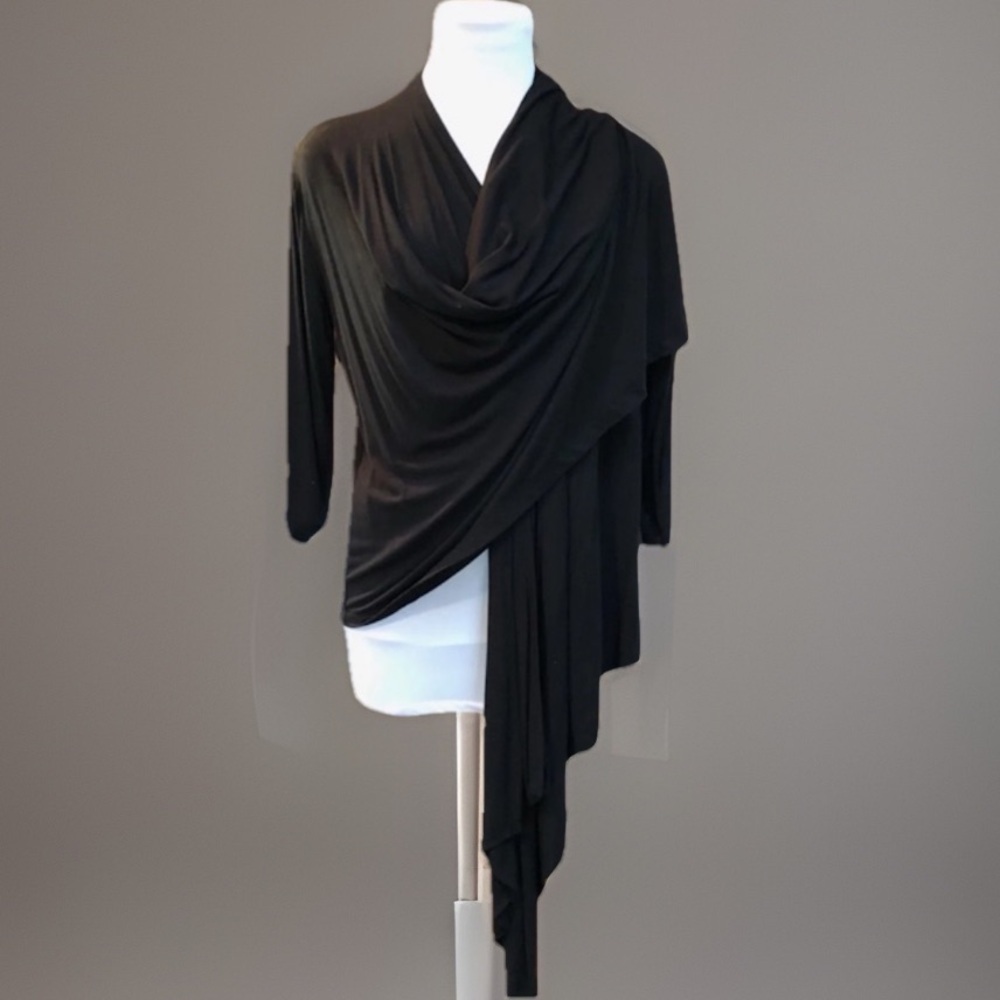 Black Open High Low Draping Thin Jacket XS